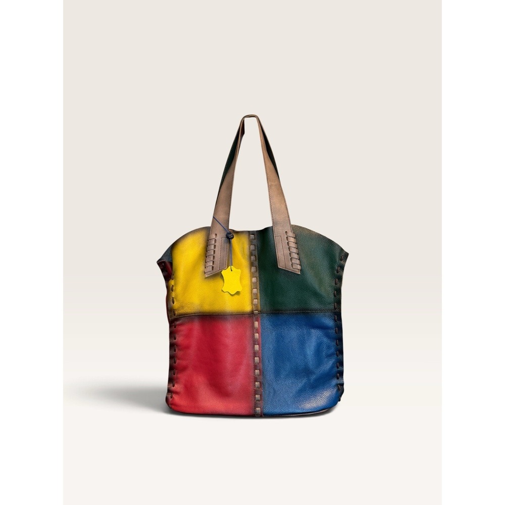 Amerileather Tote Patchwork Leather Handbag Center Pouch Multicolored NWOT